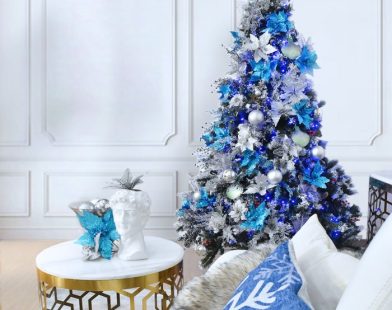 Blue and white christmas decor