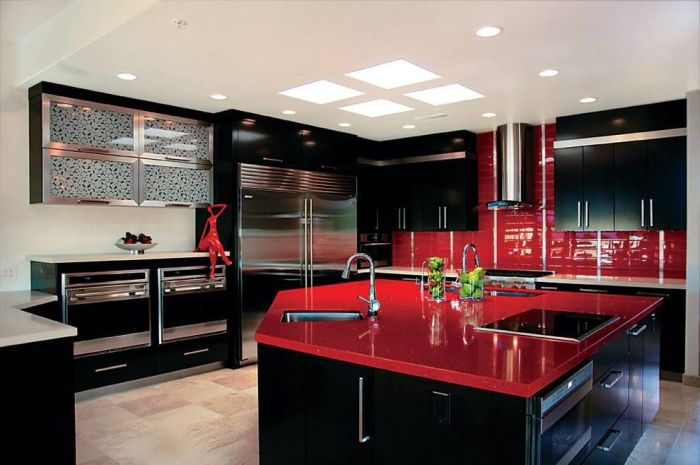 Black white red kitchen decor