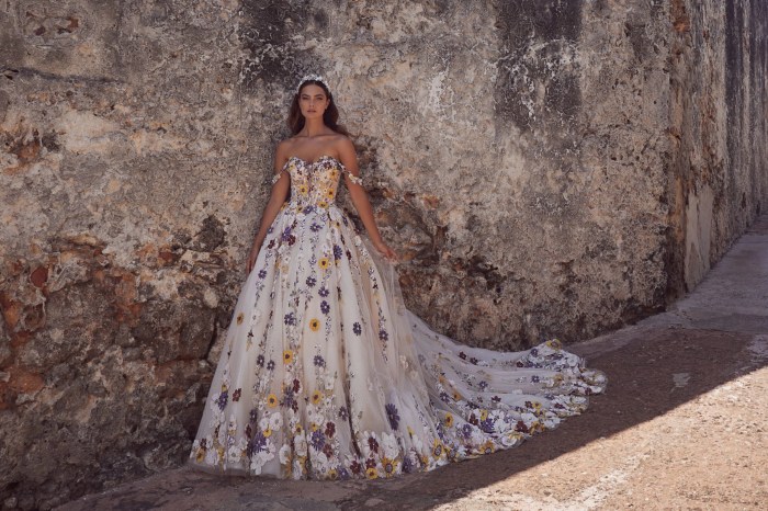 Wedding dress with flowers on bottom