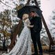 White and gray wedding dress